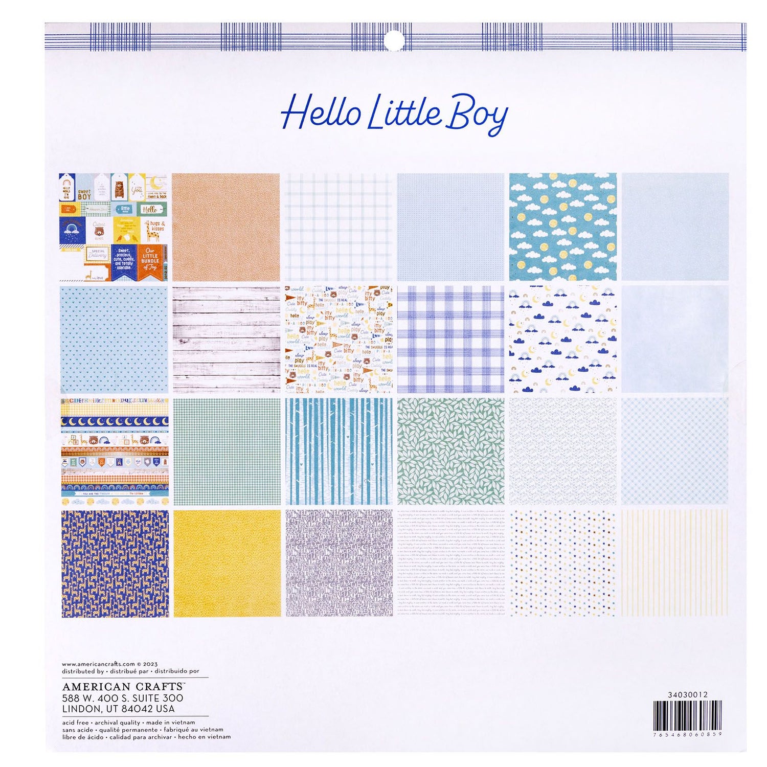 Hello Little Boy Paper Pad 12" / Block Papel Hola Pequeño Papel American Crafts