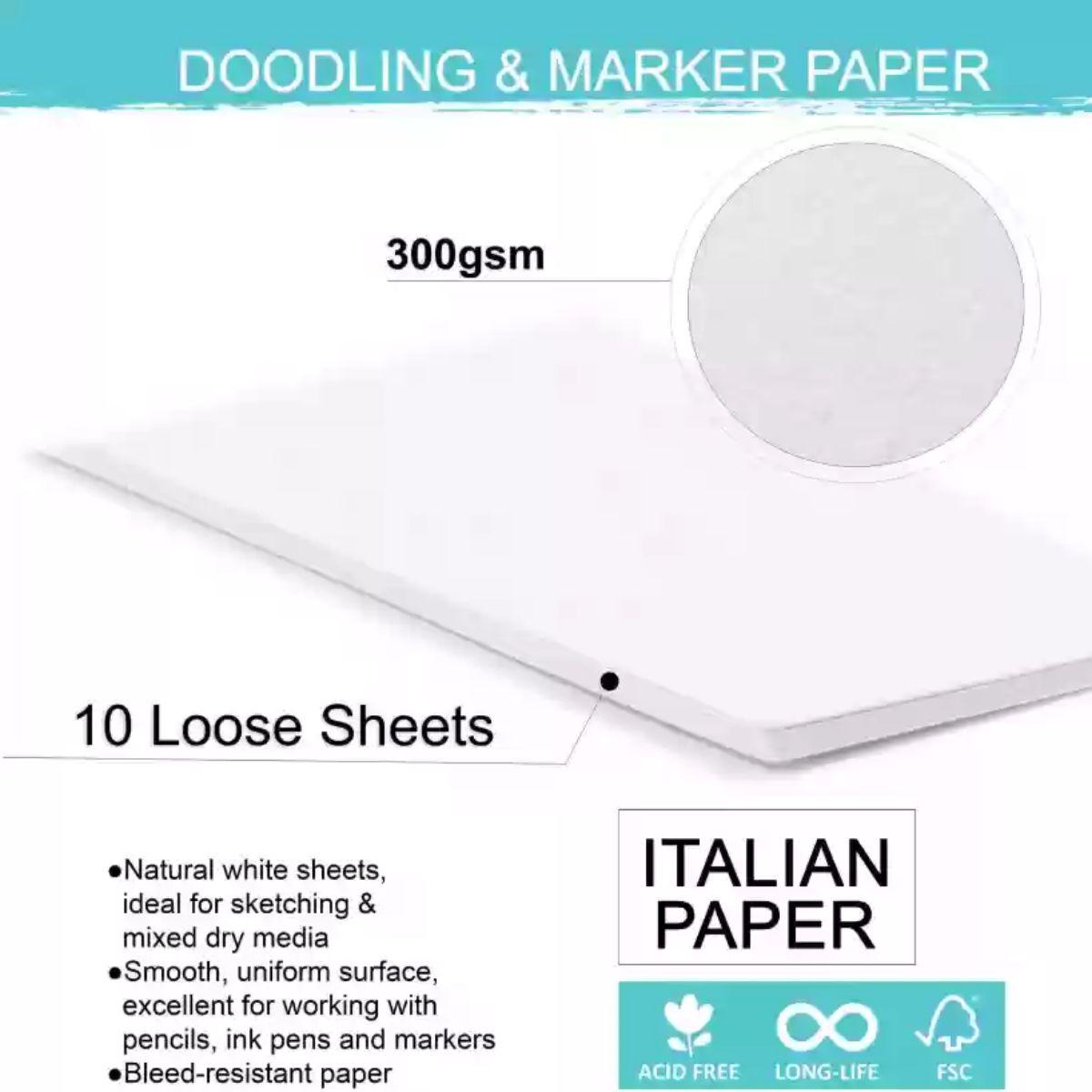 Doodling & Marker A4 Paper 300gsm / 10 Hojas para Dibujo con Marcadores Papel Little Birdie