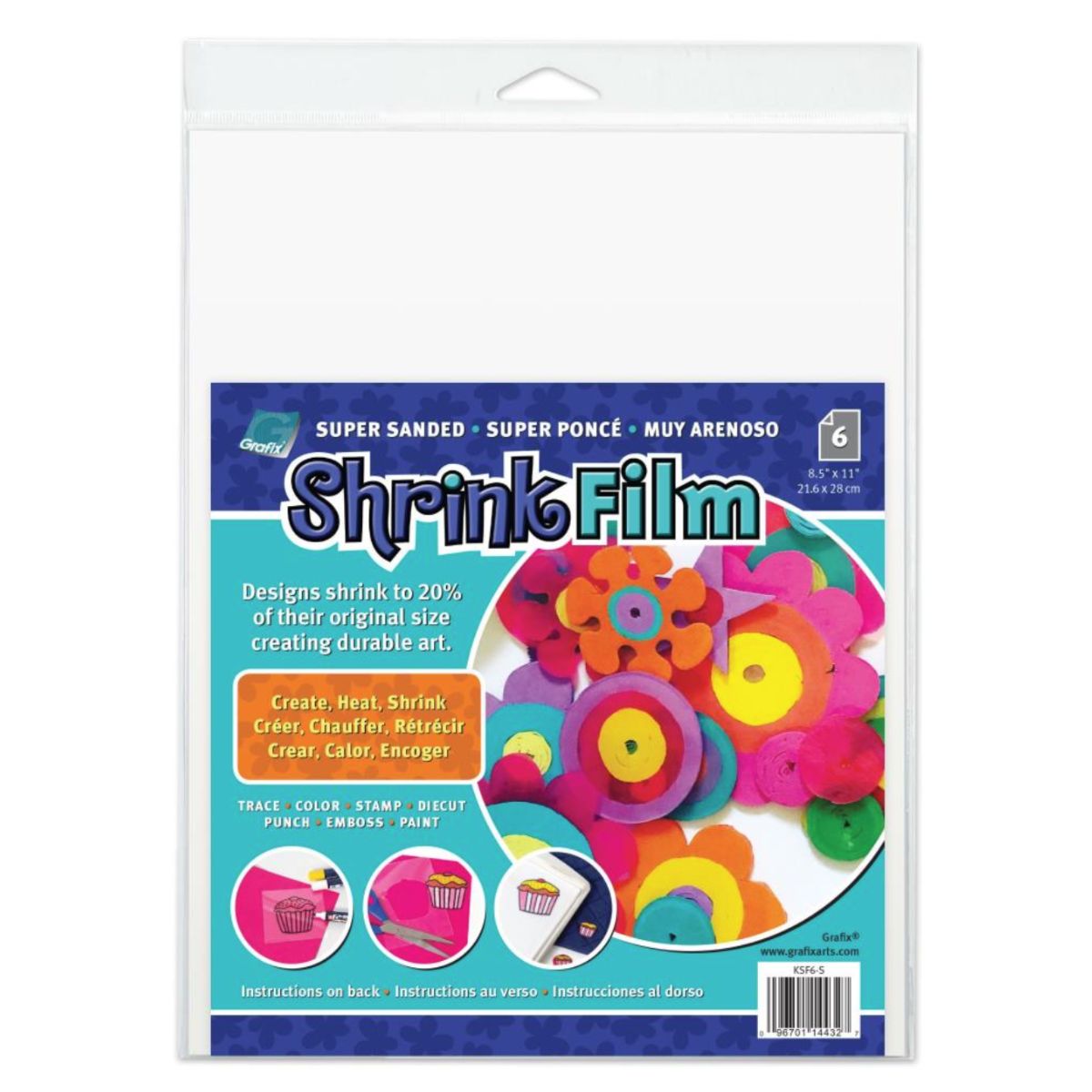 Super Sanded Shrink Film / 6 Hojas Película Encogible Súper Lijado Acetato y Especializados Grafix