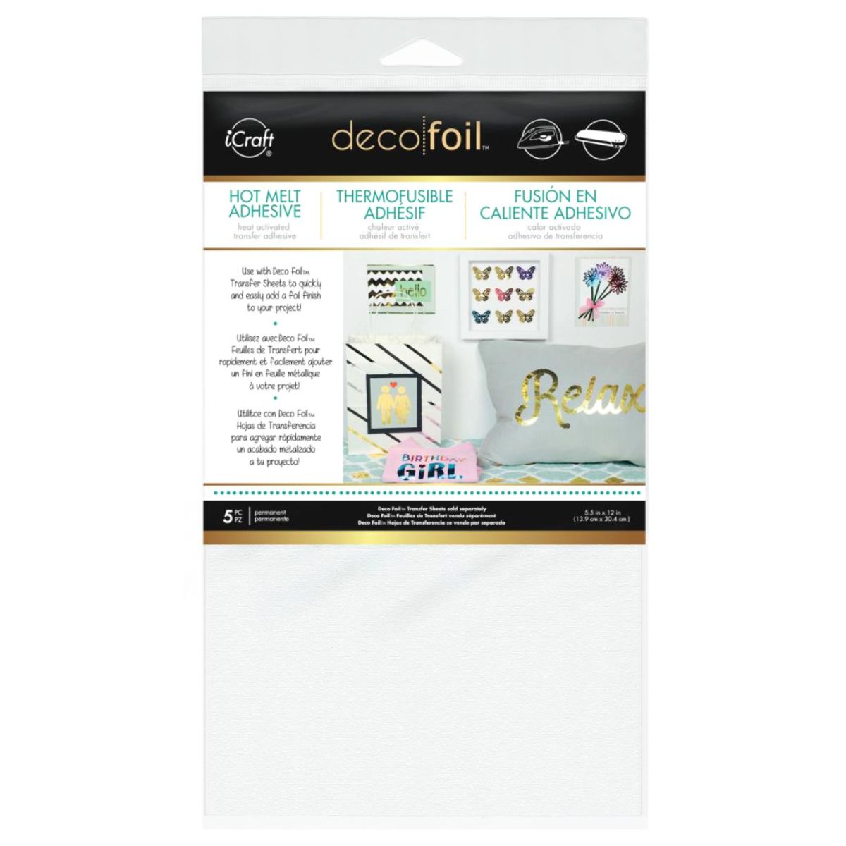 Deco Foil Iron-On Adhesive Transfer Sheet / 5 Hojas Adhesivas Para Foil en Tela Adhesivos / Pegamentos iCraft
