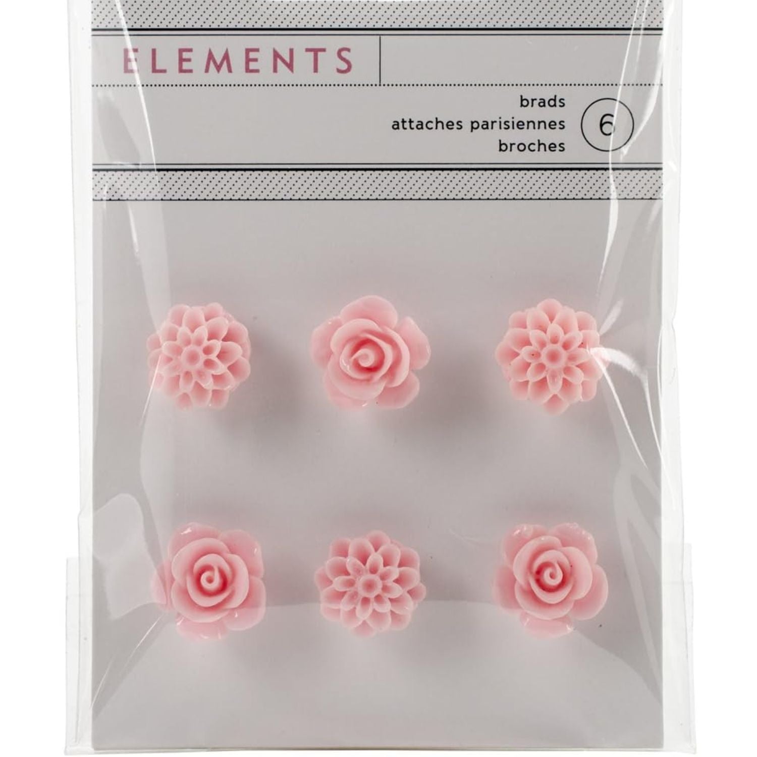 Pink Resin Flower Brads / Brads de Flores de Resina Rosa Adornos / Embellishments Bazzill