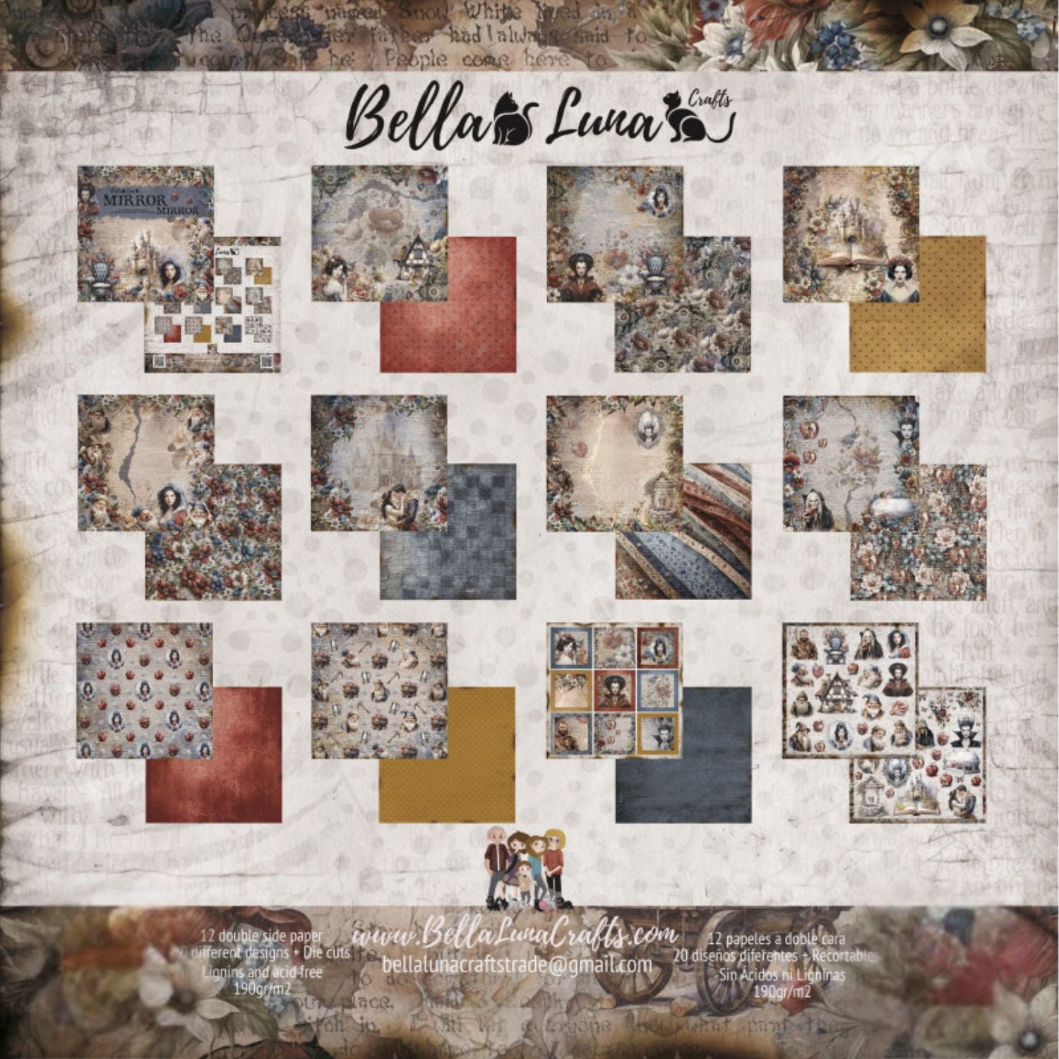 Paquete 12 Papeles Mirror Mirror Recortables 8x8" Papel Bellaluna Crafts
