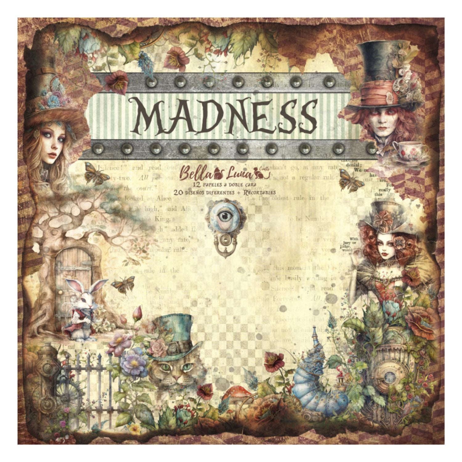 Paquete 12 Papeles Madness Recortables 8x8" Papel Bellaluna Crafts