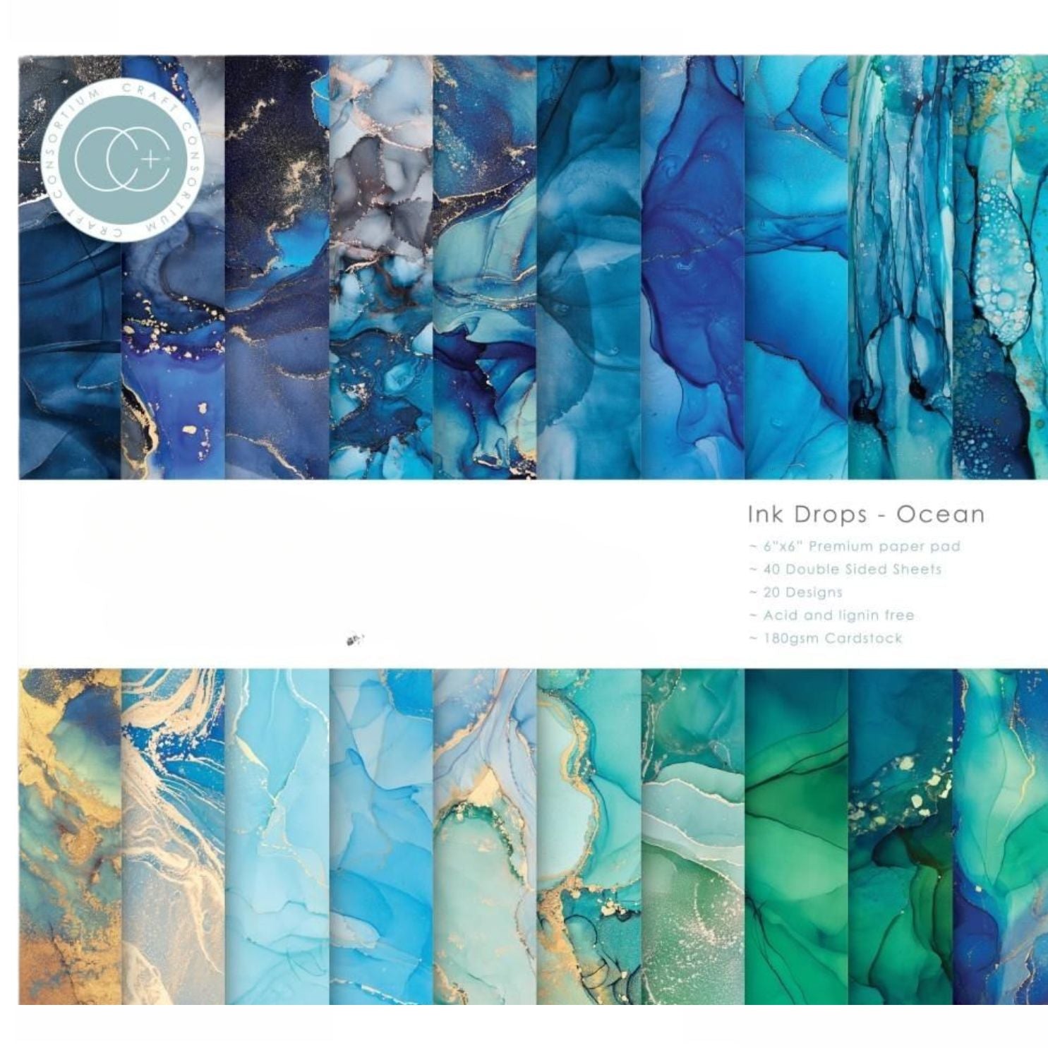 Double-Sided Paper Pad 6" Ink Drops Ocean / Block Papel Doble Cara Papel Craft Consortium