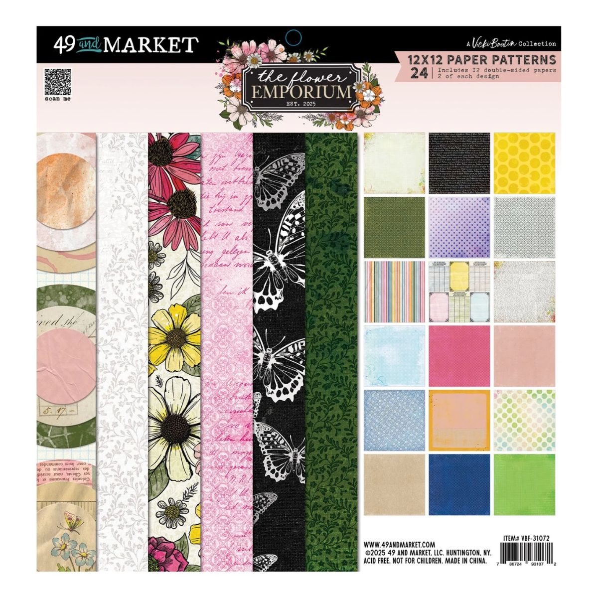 Pack The Flower Emporium 12" / 24 Hojas de Papel Emporio de Flores Papel, Hojas Sueltas 49 and Market