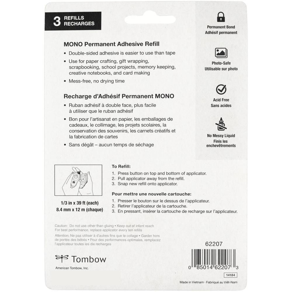 Permanent Adhesive 3 Refills / Adhesivo Permanente 3 Repuestos Adhesivos / Pegamentos Tombow