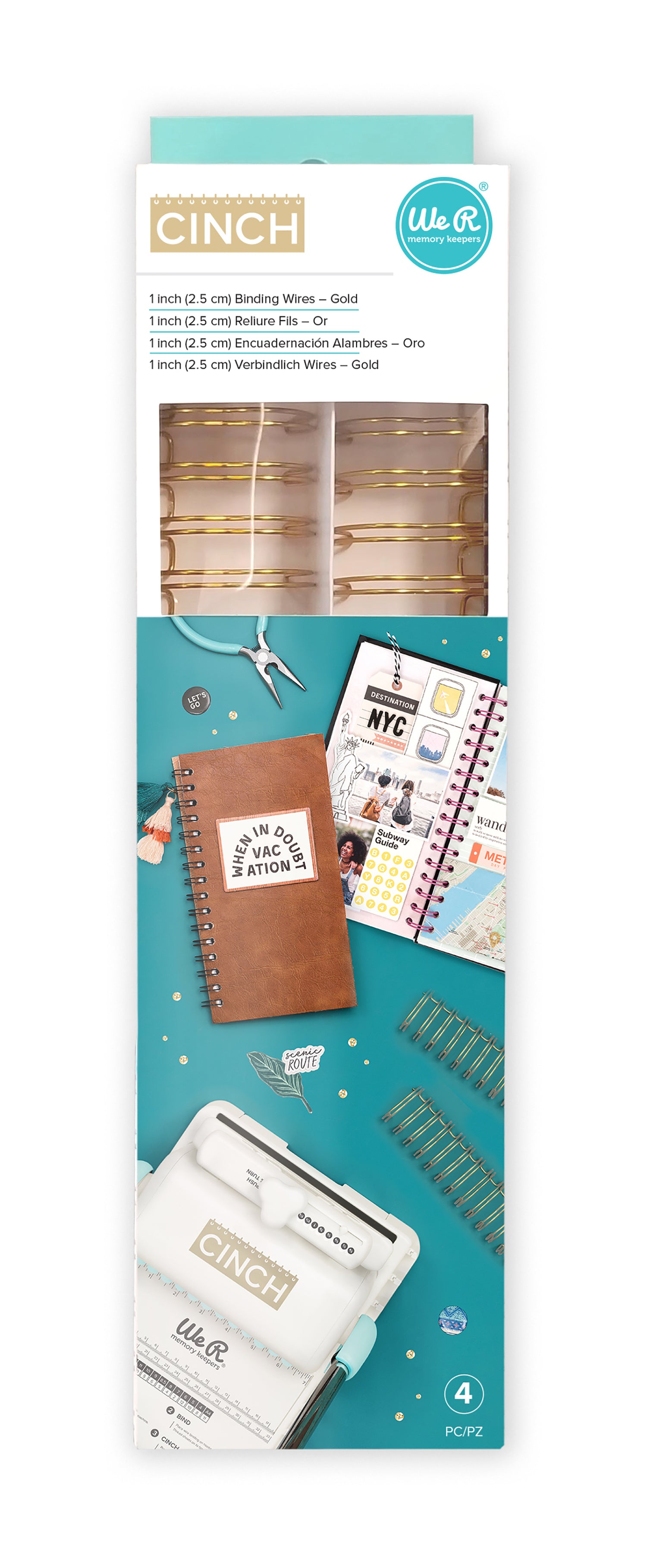 Cinch Wires Gold 1" / 4 Arillos Dorados Arillos para Engargolar We R Memory Keepers