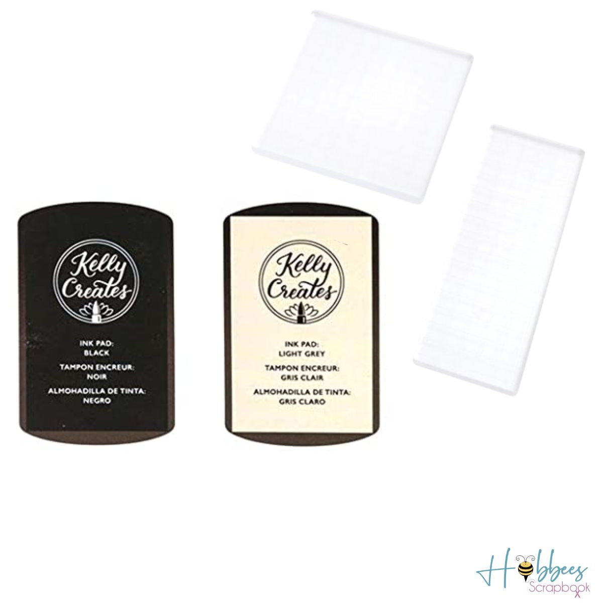 Ink Pad & Stamp Block Set /  Set de 2 Tintas y 2 Bloques de Acrílico para Sellos Tintas Kelly Creates