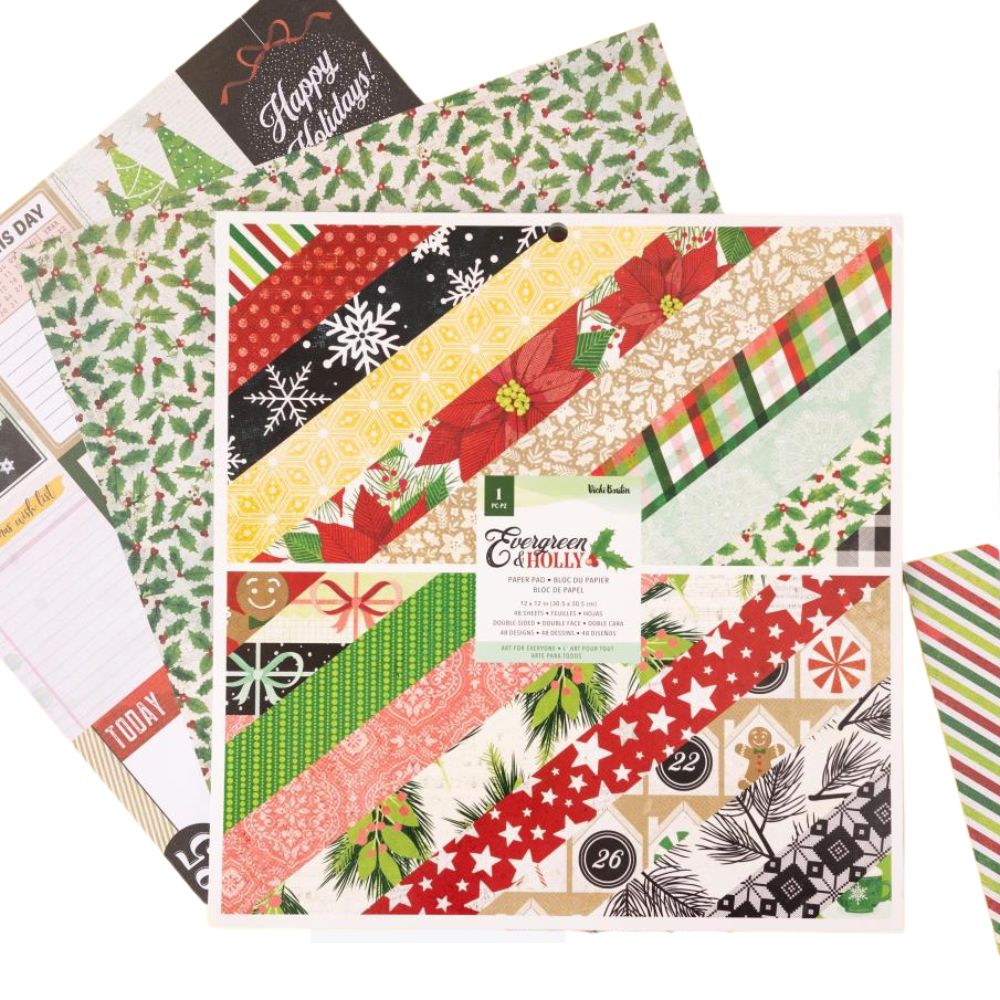 Evergreen & Holly Paper Pad 12in / Bloc de Papel de Navidad Papel American Crafts