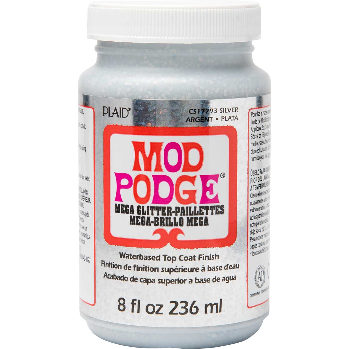 Mod Podge Mega Glitter Silver / Mod Podge Plateado con Brillitos Adhesivos / Pegamentos Plaid