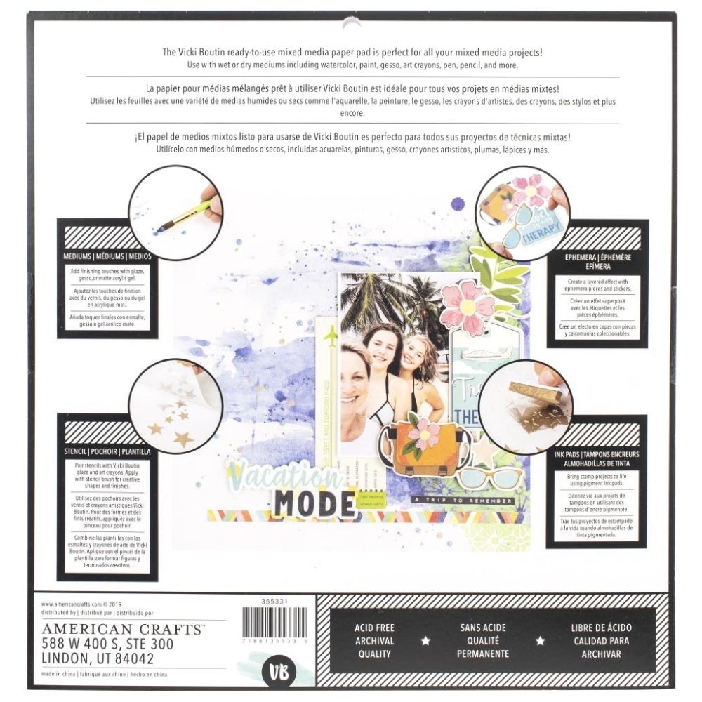 Mixed Media Backgrounds Paper / Block Papel Para Medios Mixtos 12" Papel Vicki Boutin