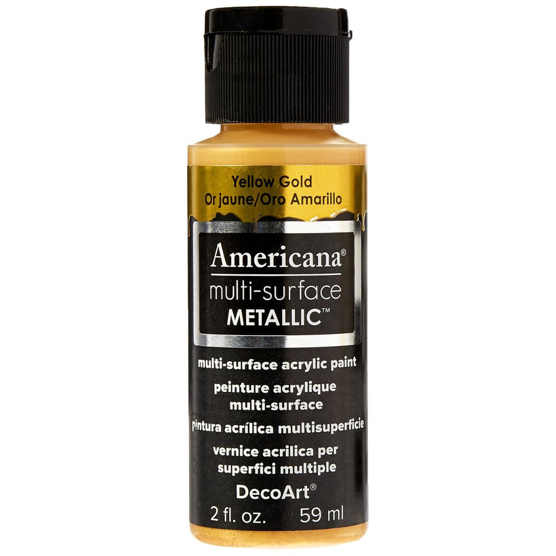 Americana Multi-Surface Metallic Acrylic Paint Yellow Gold / Pintura Multisuperficies Oro Amarillo Metálico Acrìlicos DecoArt