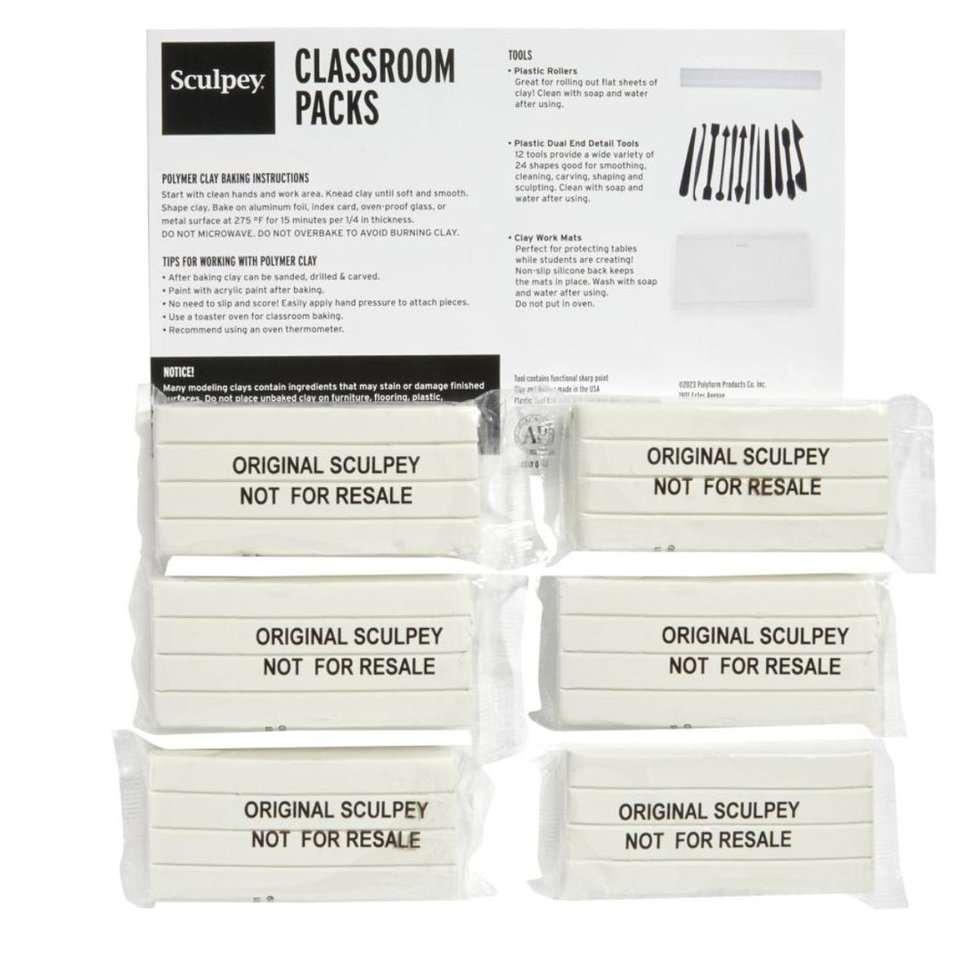 Sculpey Polymer Clay White Classroom Pack / Arcilla Polimérica Blanca 6 Barras Modelado Sculpey