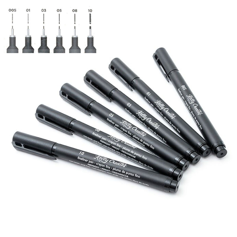 Kelly Creates Fineliner Pens Black / Bolígrafos Punta Fina Negros Caligrafía Kelly Creates