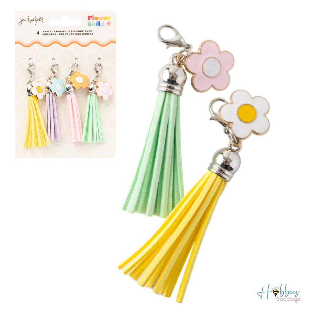 Flower Child Enamel Charm Tassels /  4 Charms de Borlas y Flores Adornos / Embellishments American Crafts