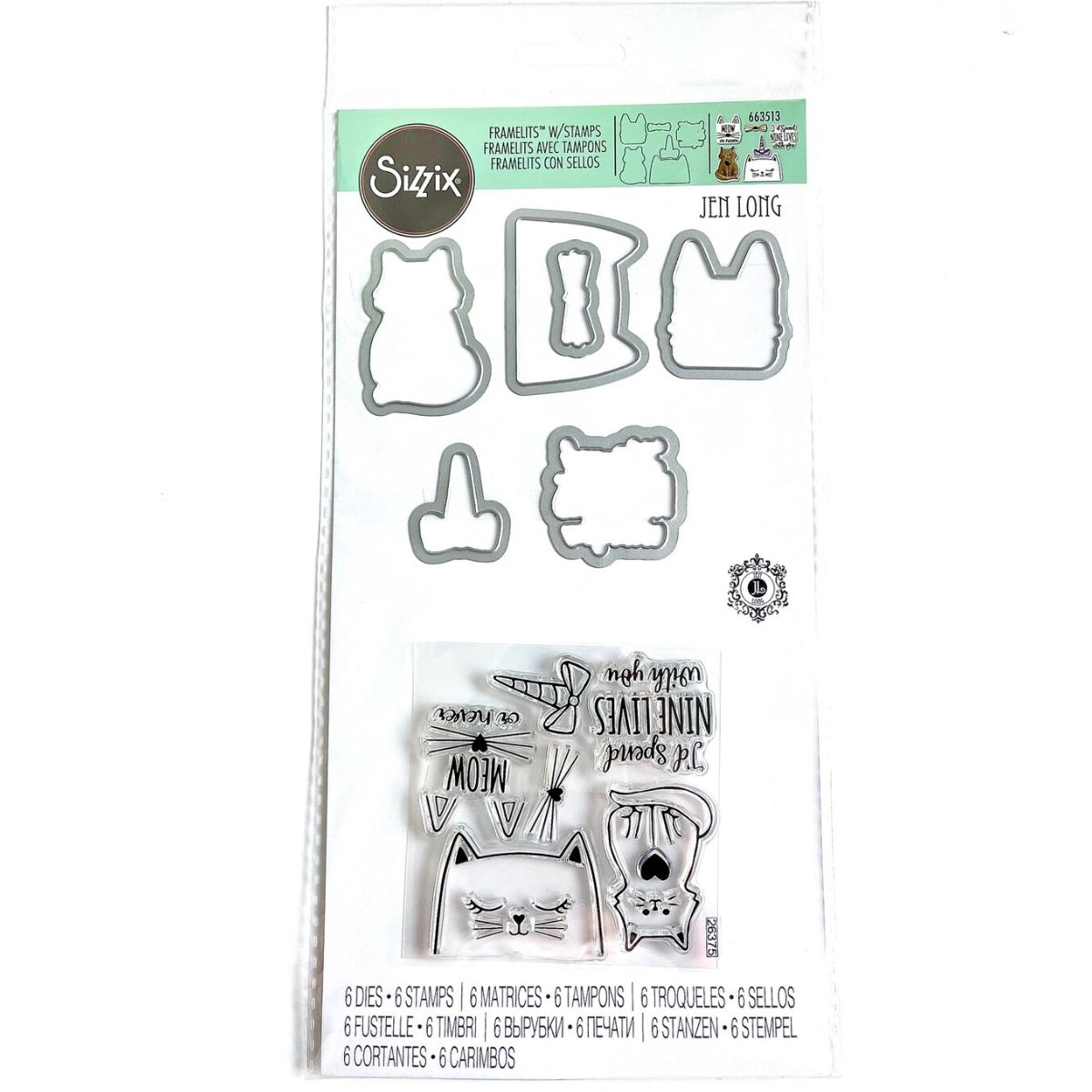 Framelits Die &amp; Stamps Set Nines Lives / Kit de Suajes y Sellos de Nueve Vidas Descontinuado Sizzix