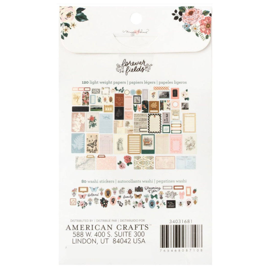 Forever Fields Paperie Pack / 200 Ephemeras &amp; Stickers Adornos / Embellishments American Crafts