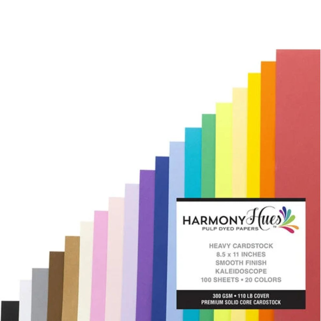 Kaleidoscope Cardstock 8.5" 300gm / 100 Hojas Cartulina Premium Carta 20 Colores Papel Harmony Paper