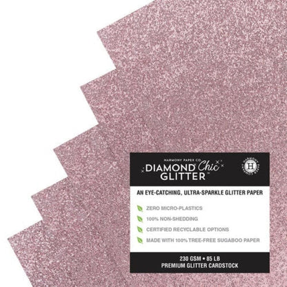 Diamond Chic Glitter Cardstock / 20 Hojas Cartulina Glitter T. Carta Rosa Papel Harmony Paper