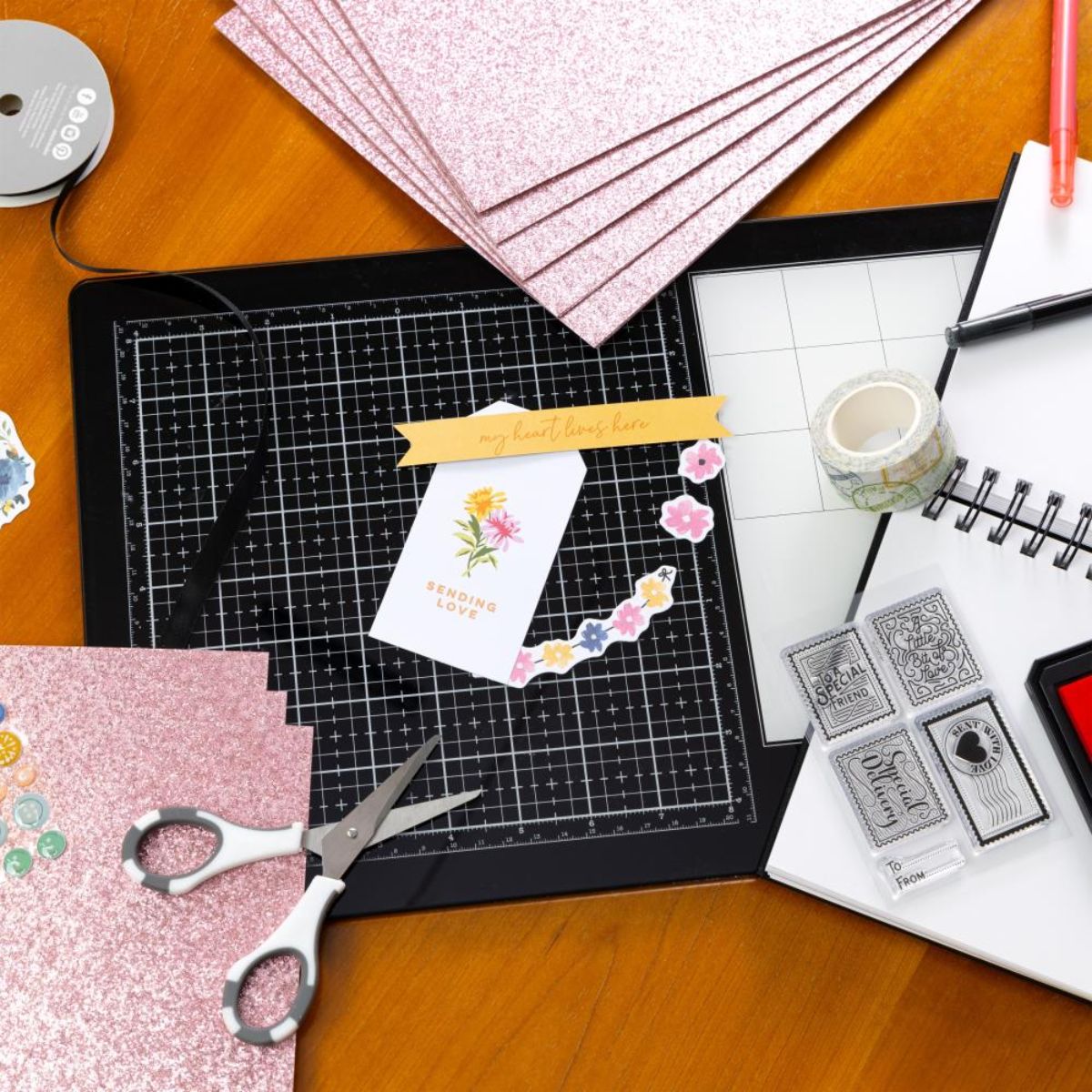 Diamond Chic Glitter Cardstock / 20 Hojas Cartulina Glitter T. Carta Rosa Papel Harmony Paper