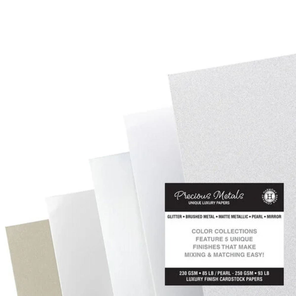 Precious Metals Silver Cardstock / 20 Hojas Cartulina Metales Preciosos Plata 230gr Papel Harmony Paper