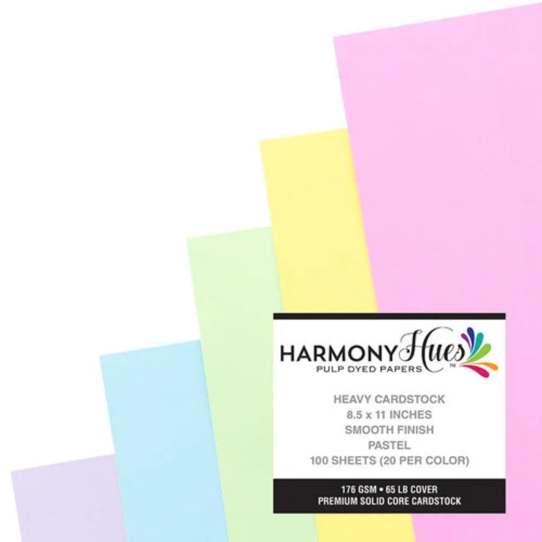 Pastel Hues Cardstock 8.5" / 100 Hojas Cartulina Premium Colores Pastel T. Carta Papel Harmony Paper