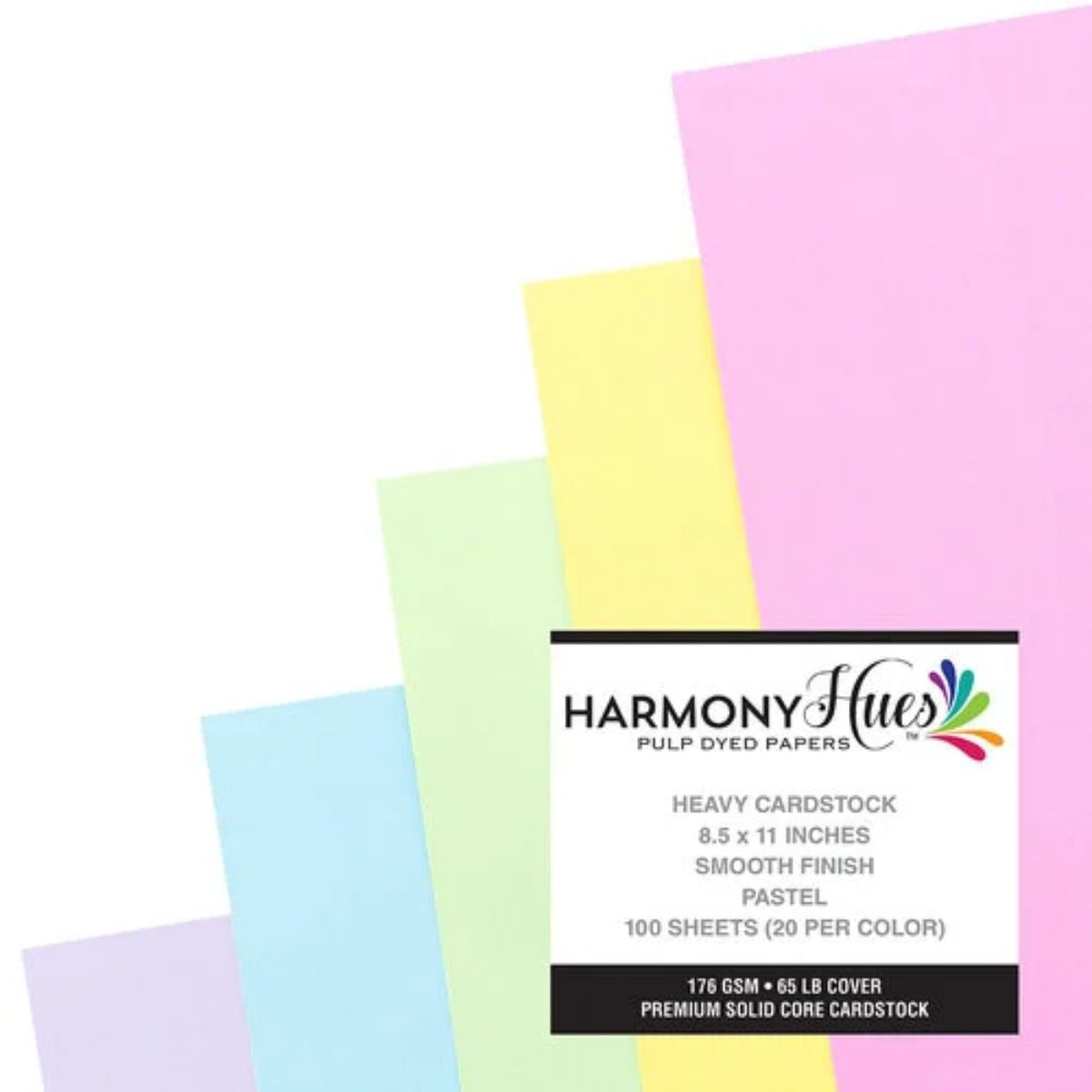 Pastel Hues Cardstock 8.5&quot; / 100 Hojas Cartulina Premium Colores Pastel T. Carta Papel Harmony Paper