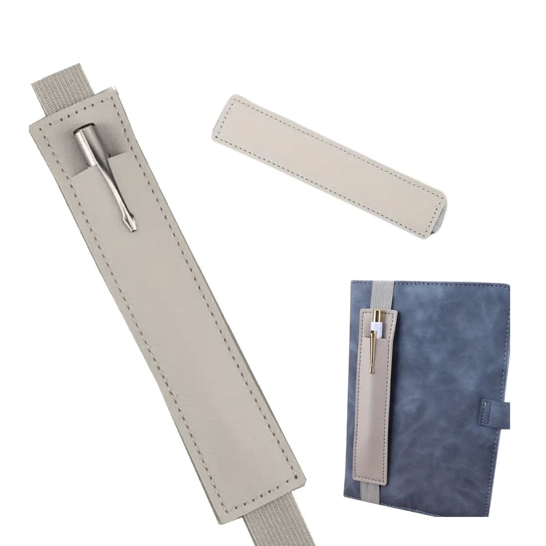 Sujeta Bolígrafos Con Elástico de Piel Sintética Gris Encuadernacion Hobbees