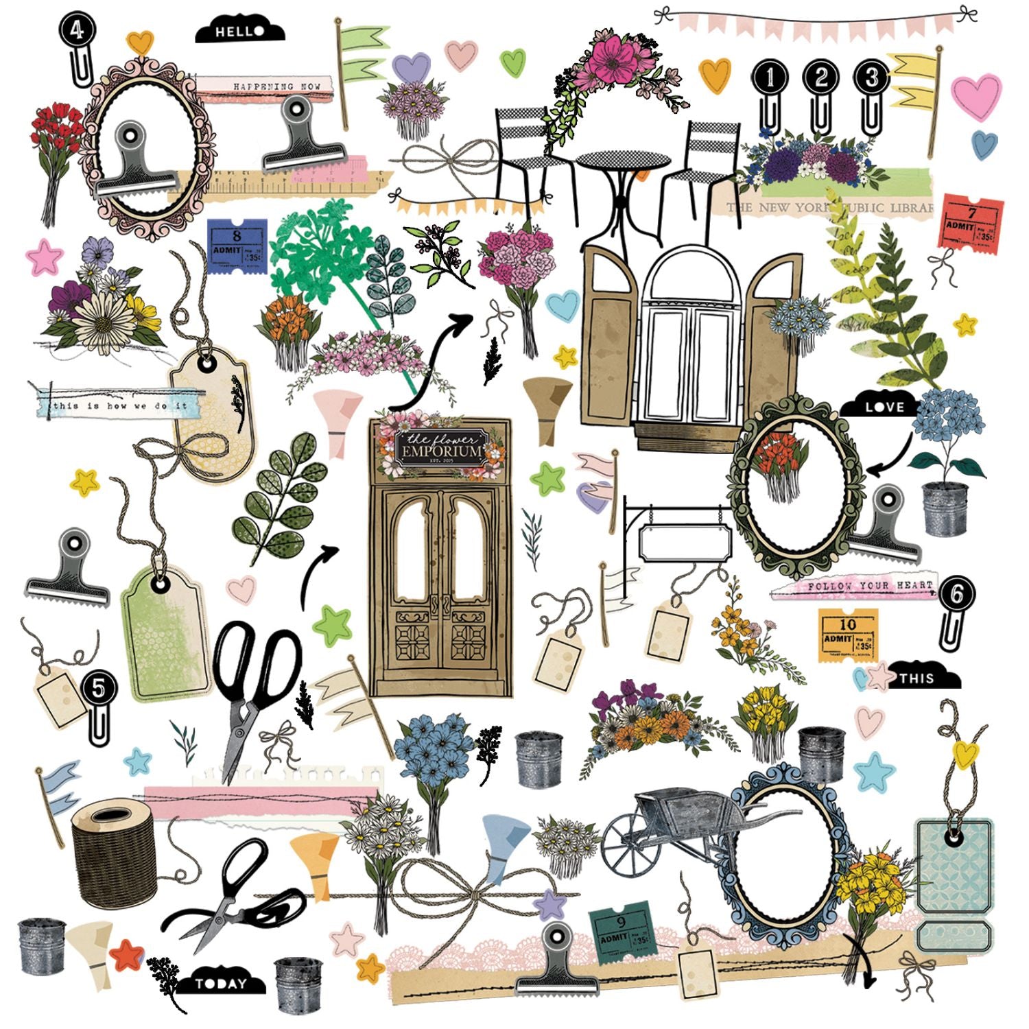 The Flower Emporium Laser Cut Elements / Elementos Cortados Con Laser Emporio De Flores Adornos / Embellishments 49 and Market