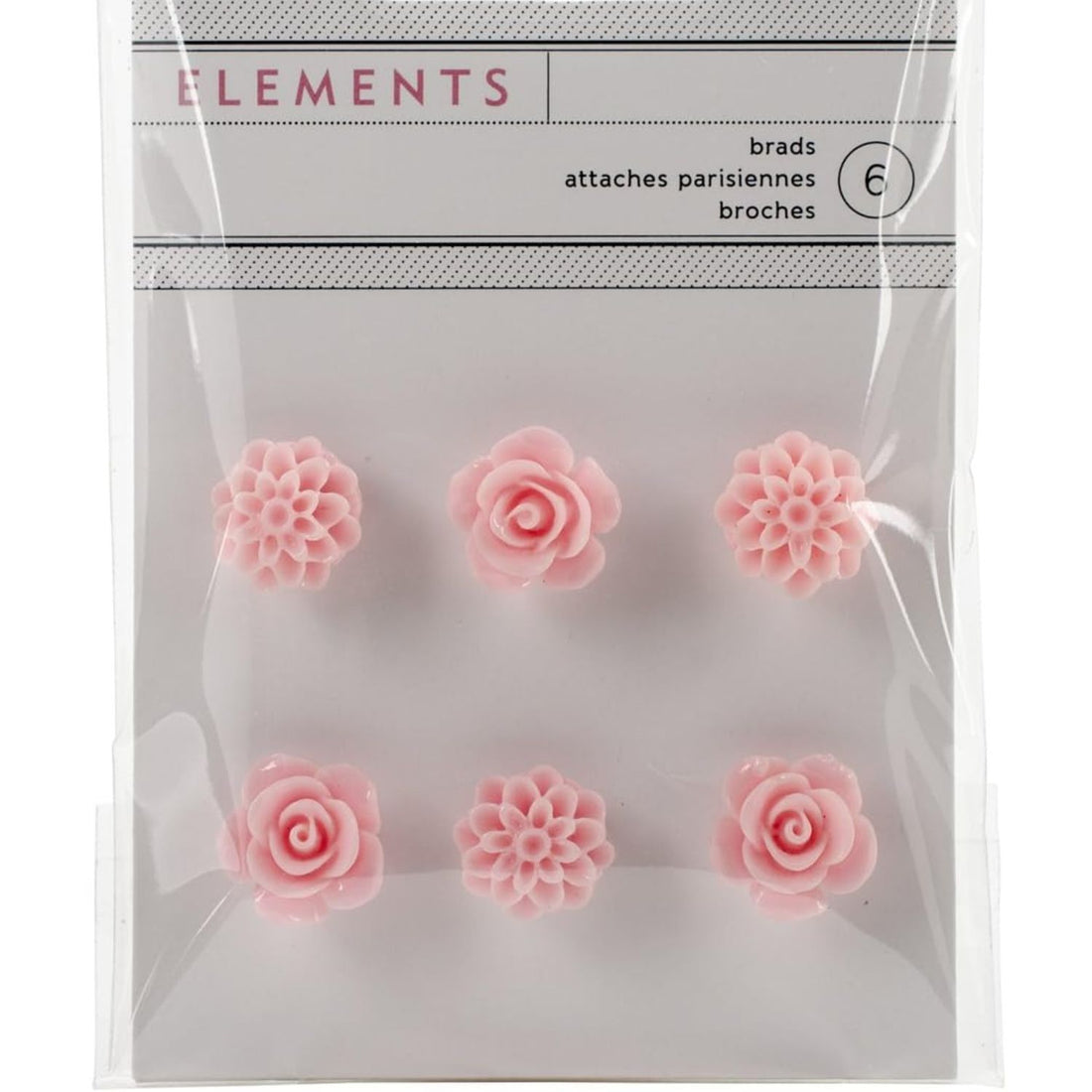 Pink Resin Flower Brads / Brads de Flores de Resina Rosa Adornos / Embellishments Bazzill