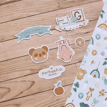 Baby Bloom Colection Chipboard Cuts / Recortes Aglomerado Niña Adornos / Embellishments Mintopía