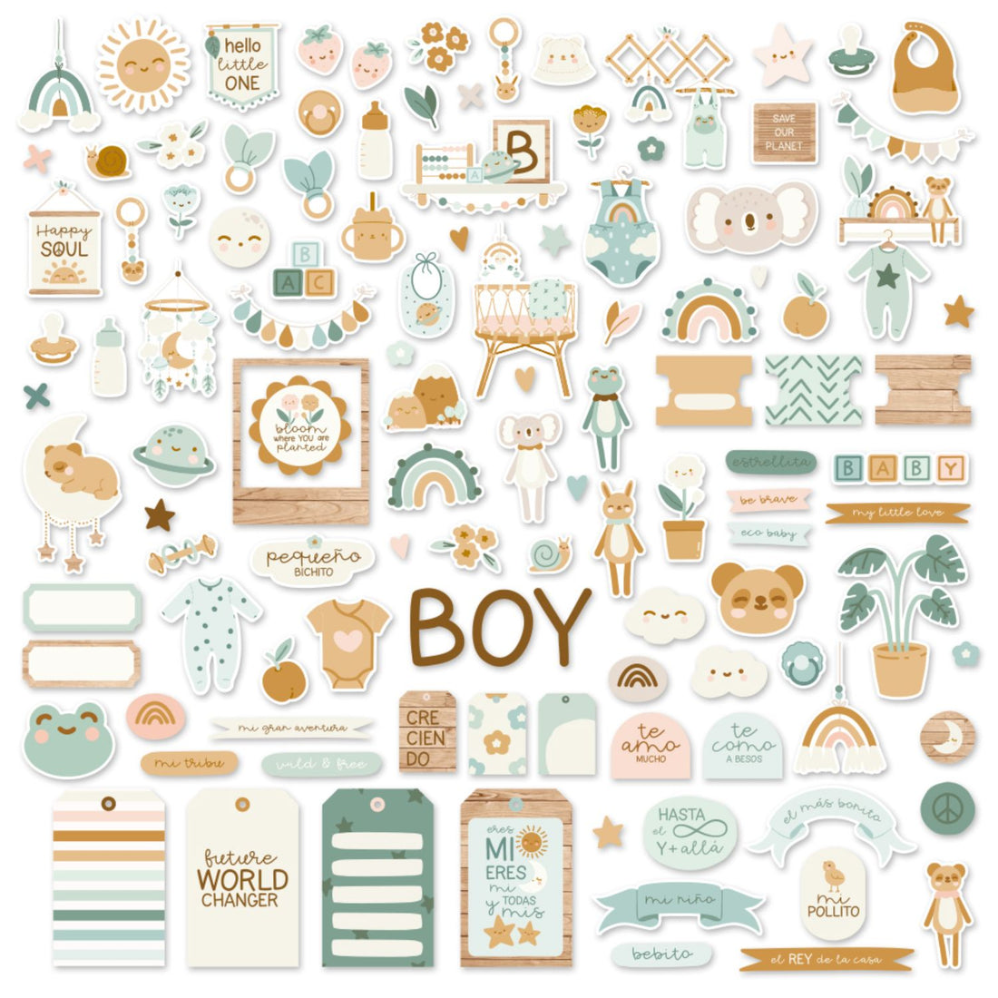 Baby Bloom Colection Chipboard Cuts / Recortes Aglomerado Niño Adornos / Embellishments Mintopía