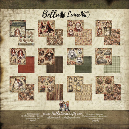 Paquete 12 Papeles Caperucita Roja Recortes 8x8&quot; Papel Bellaluna Crafts