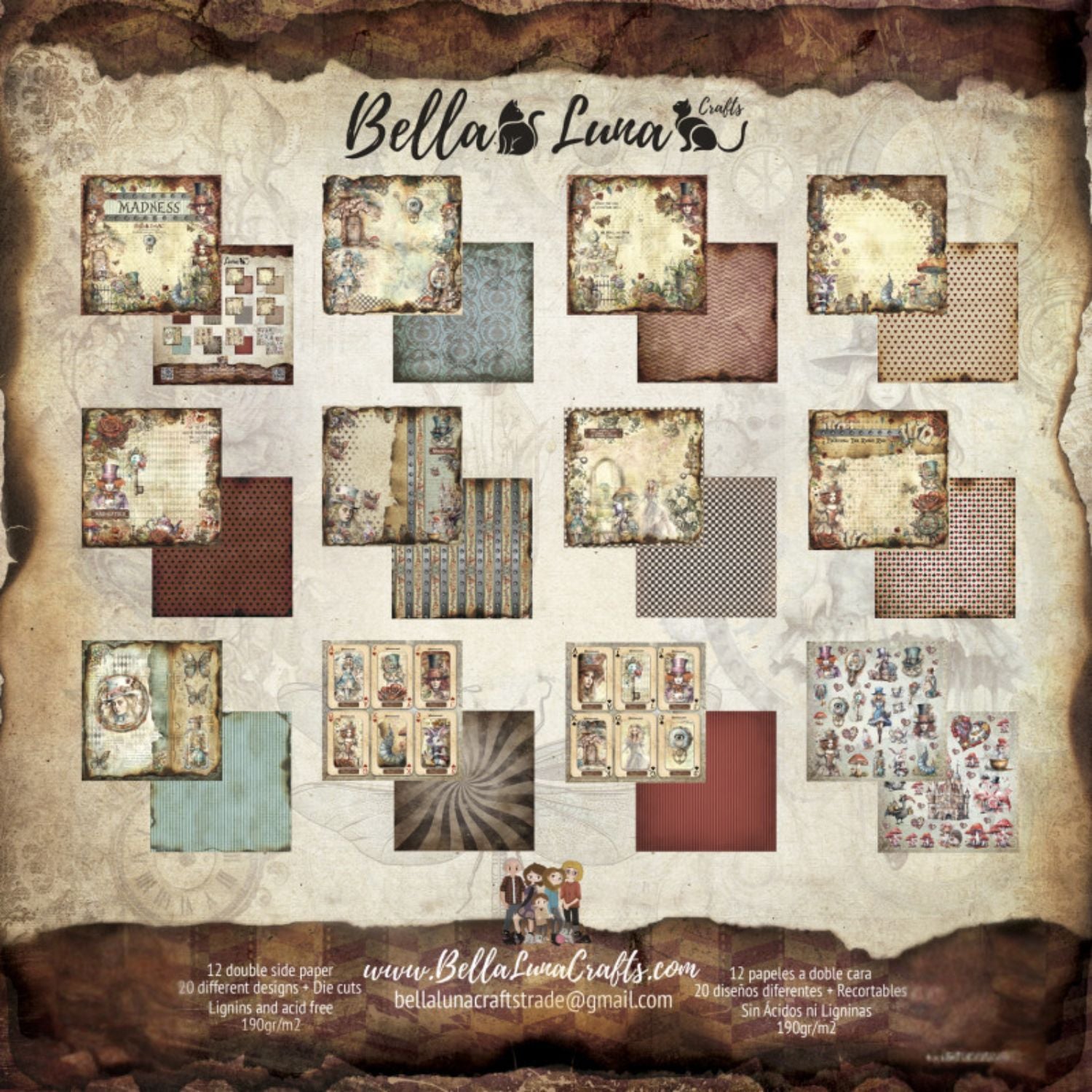 Paquete 12 Papeles Madness Recortables 8x8&quot; Papel Bellaluna Crafts