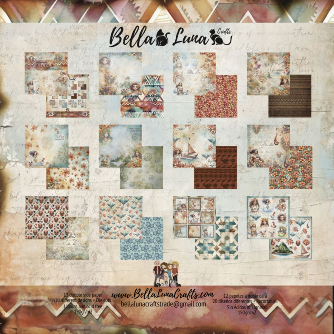 Paquete 12 Papeles Aloha Recortables 8x8&quot; Papel Bellaluna Crafts