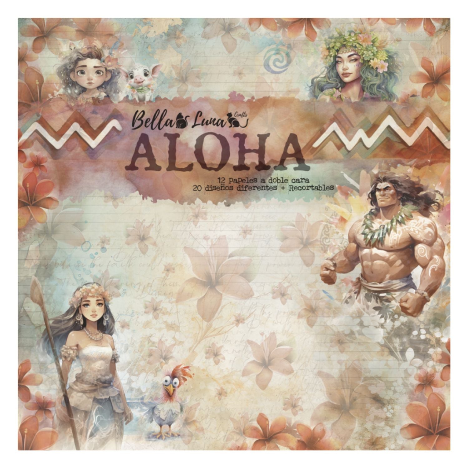 Paquete 12 Papeles Aloha Recortables 8x8&quot; Papel Bellaluna Crafts