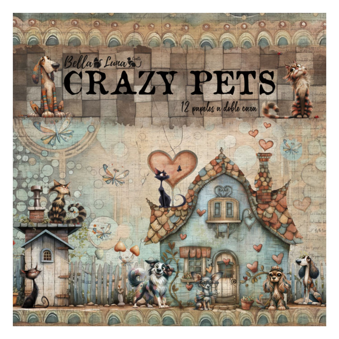 Paquete 12 Papeles Crazy Pets 8x8" Papel Bellaluna Crafts