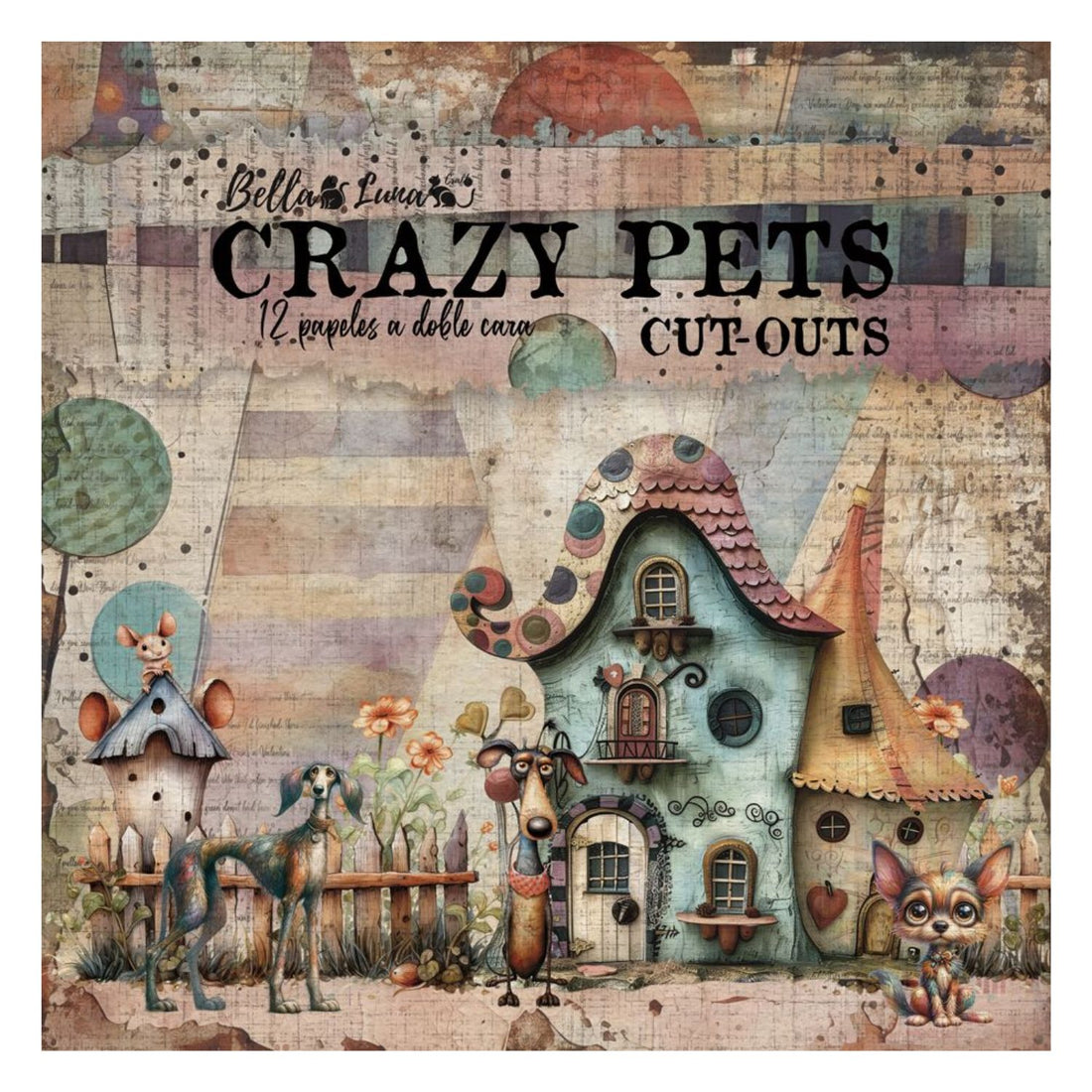 Paquete 12 Papeles Crazy Pets Cut Outs 8x8" Papel Bellaluna Crafts