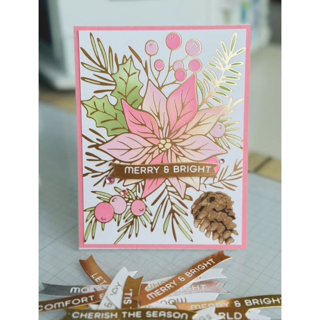 Full Bloom Poinsettia Hot Foil Plate & Stencil Bundle / Suaje Plantillas Nochebuena Corte Dados de Corte / Suajes / Troqueles Spellbinders