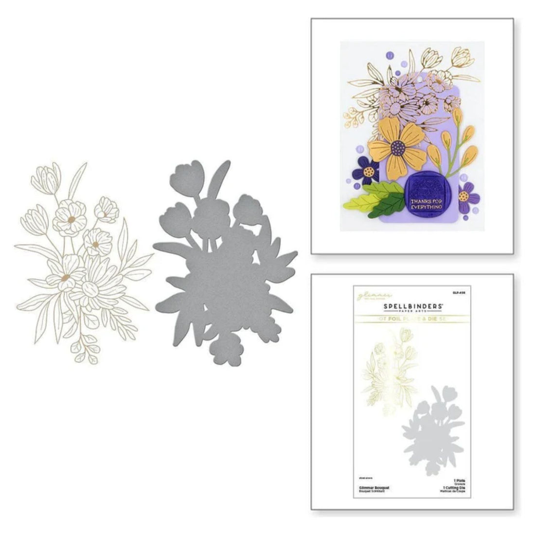 Glimmer Bouquet Hot Foil Plate & Die Set / Suaje Y Placas Ramo Brillante Dados de Corte / Suajes / Troqueles Spellbinders