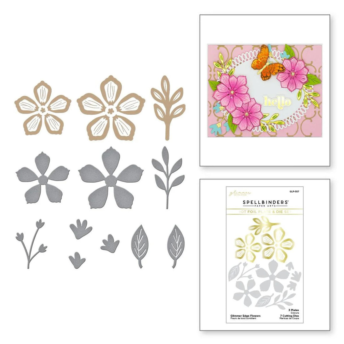 Glimmer Edge Flowers Hot Foil Plate & Die Set / Suaje Y Placas Flores Bordes Brillantes Dados de Corte / Suajes / Troqueles Spellbinders