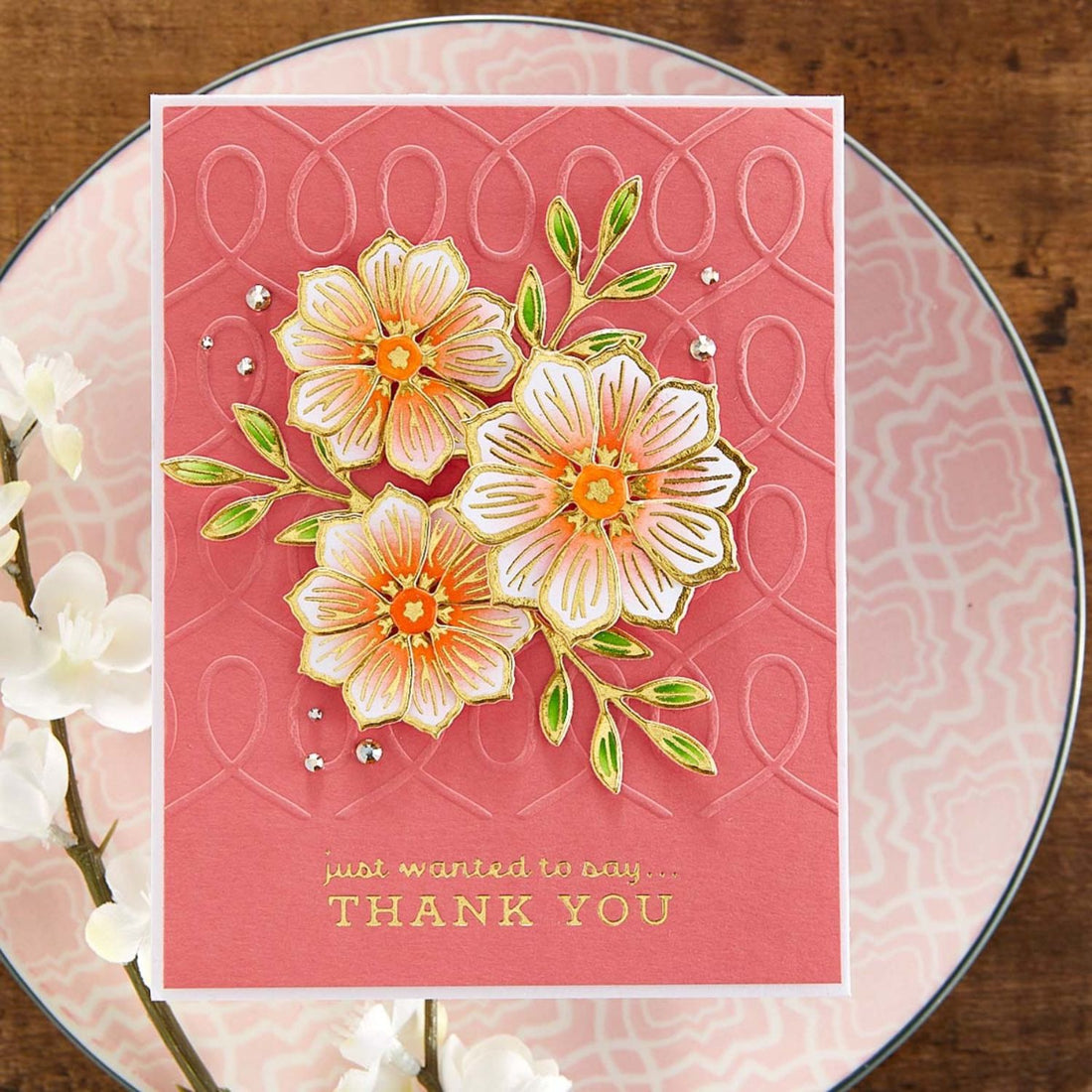Glimmer Edge Flowers Hot Foil Plate &amp; Die Set / Suaje Y Placas Flores Bordes Brillantes Dados de Corte / Suajes / Troqueles Spellbinders