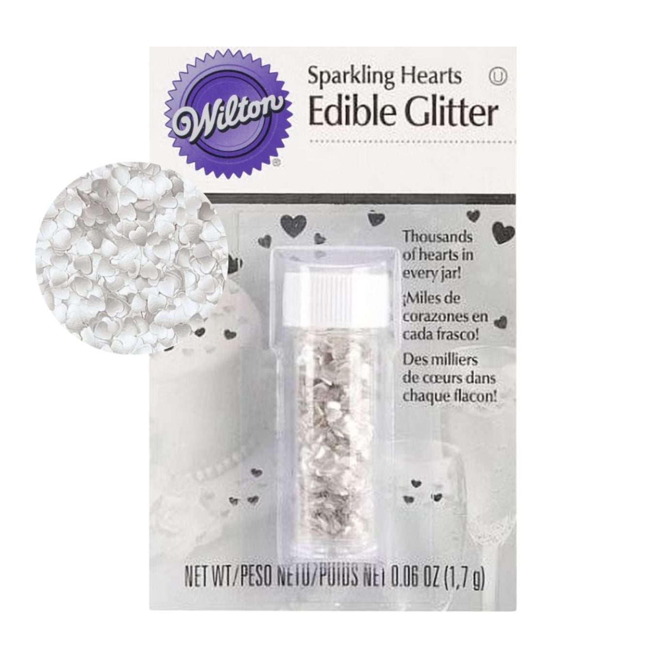 Silver Hearts Edible Accents / Confetti de Corazones Plata Comestibles Repostería Wilton