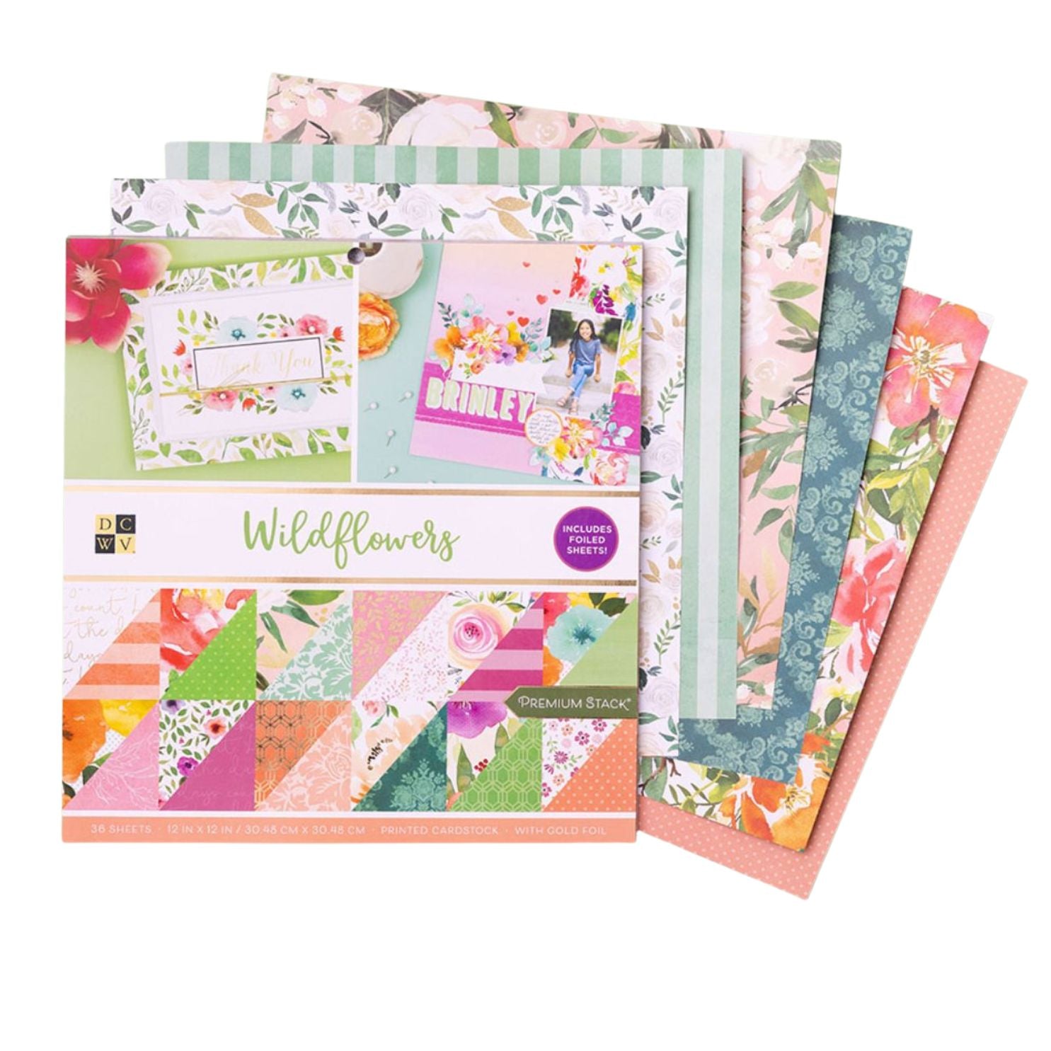 Wildflowers Gold Foil Cardstock 12" / Block de Cartulina Flores Salvajes Papel DCWV