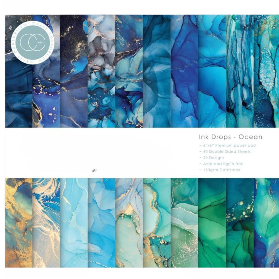 Double-Sided Paper Pad 6" Ink Drops Ocean / Block Papel Doble Cara Papel Craft Consortium