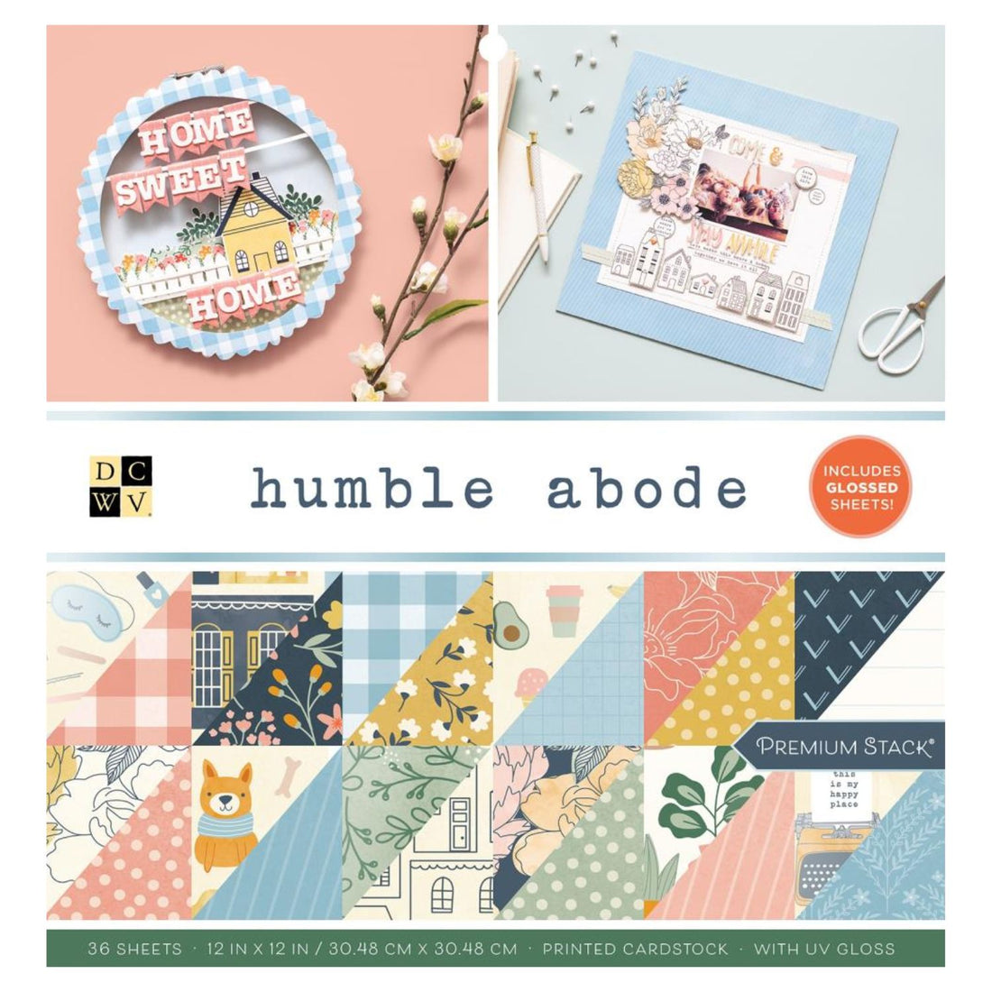 Humble Abode Cardstock Stack / Paquete Cartulina Morada Humilde 12 x12" Papel DCWV