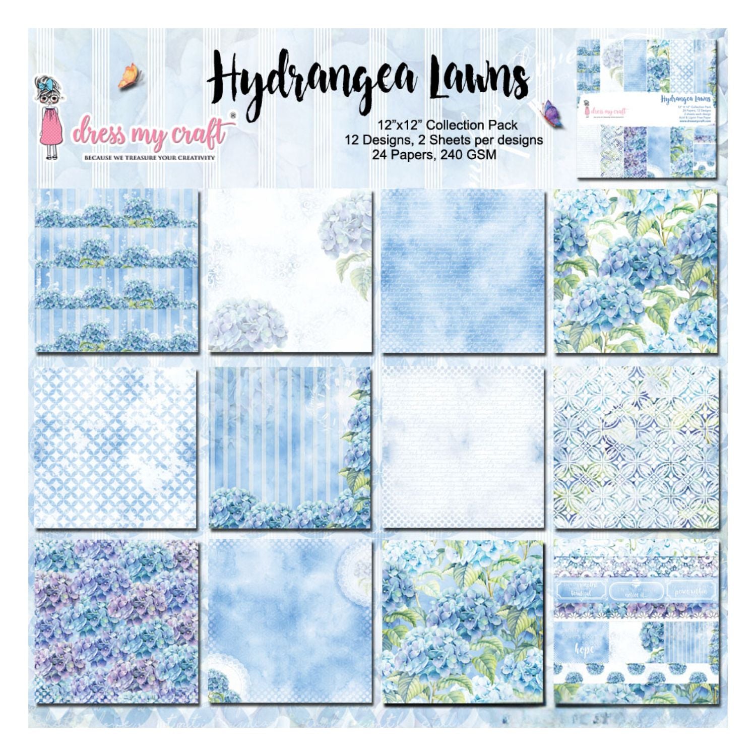 Single-Sided Paper Pad Hydrangea Lawns / Bloc de Papel de Hortensias Papel Dress My Craft