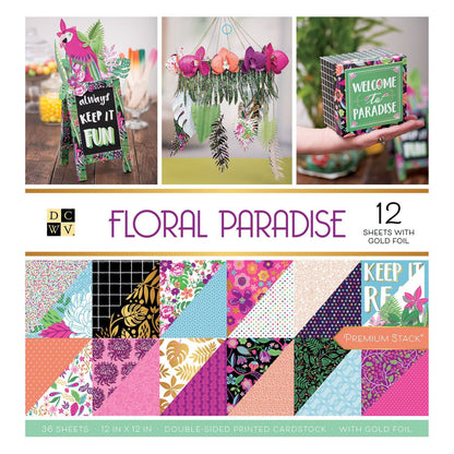 Floral Paradise Cardstock Stack 12&quot; / Paquete Cartulina Floral Con Foil Dorado Papel DCWV