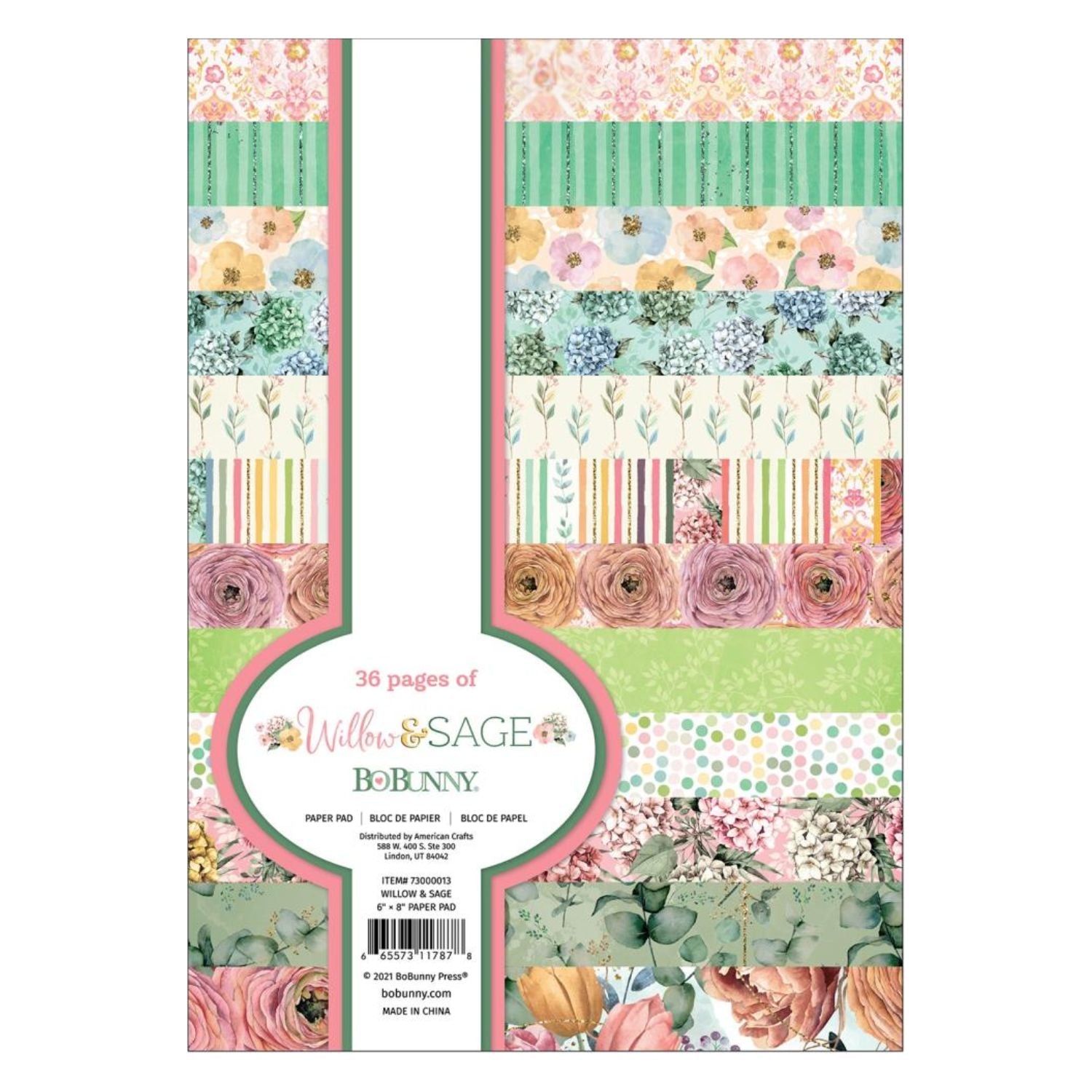 Willow &amp; Sage Paper Pad Stack 6x8&quot; / Block Hojas Flores Sauce Y Salvia Papel BoBunny