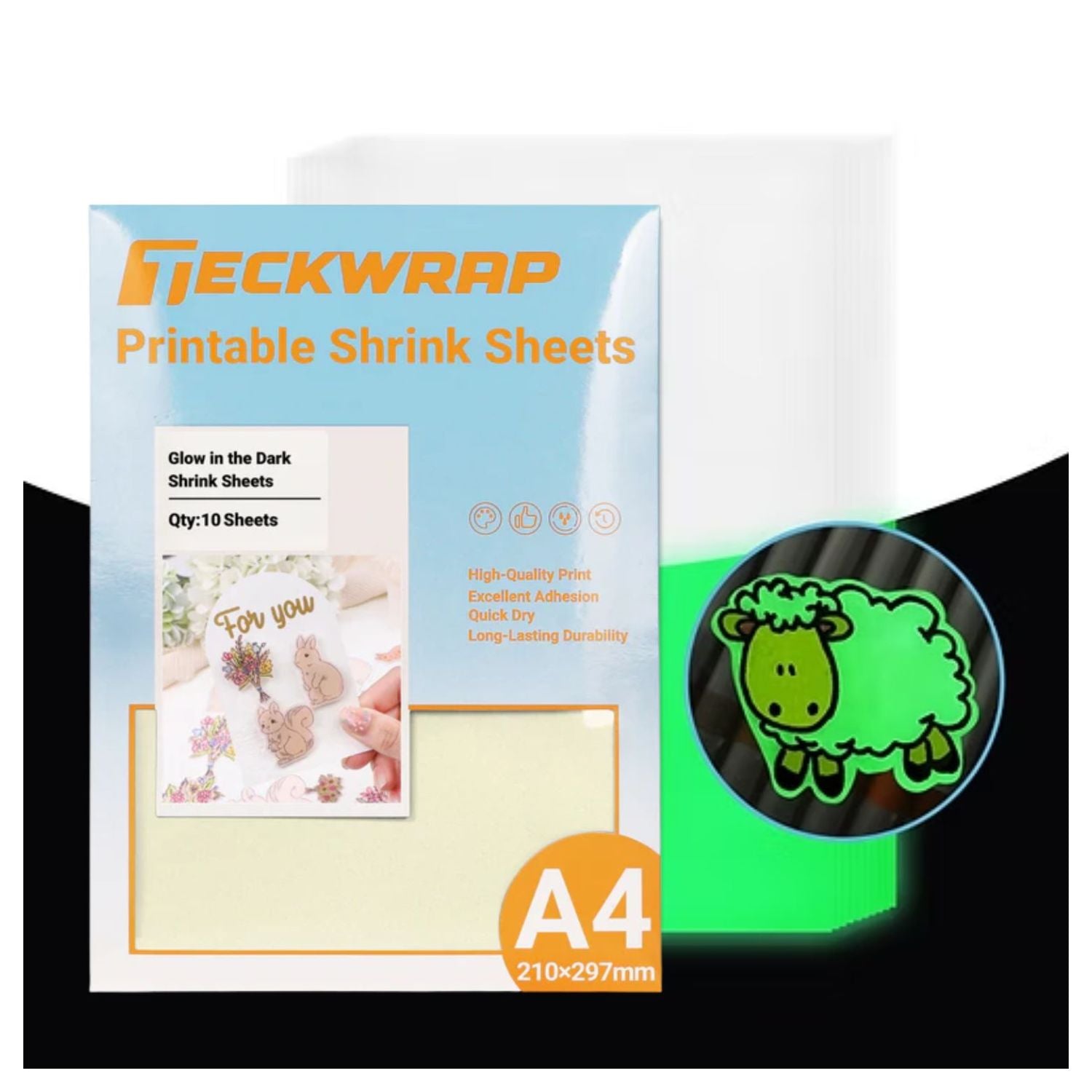 Shrink Sheets Glow in The Dark / 10 Hojas Termoencogibles Brilla En La Oscuridad Viniles Teckwrap